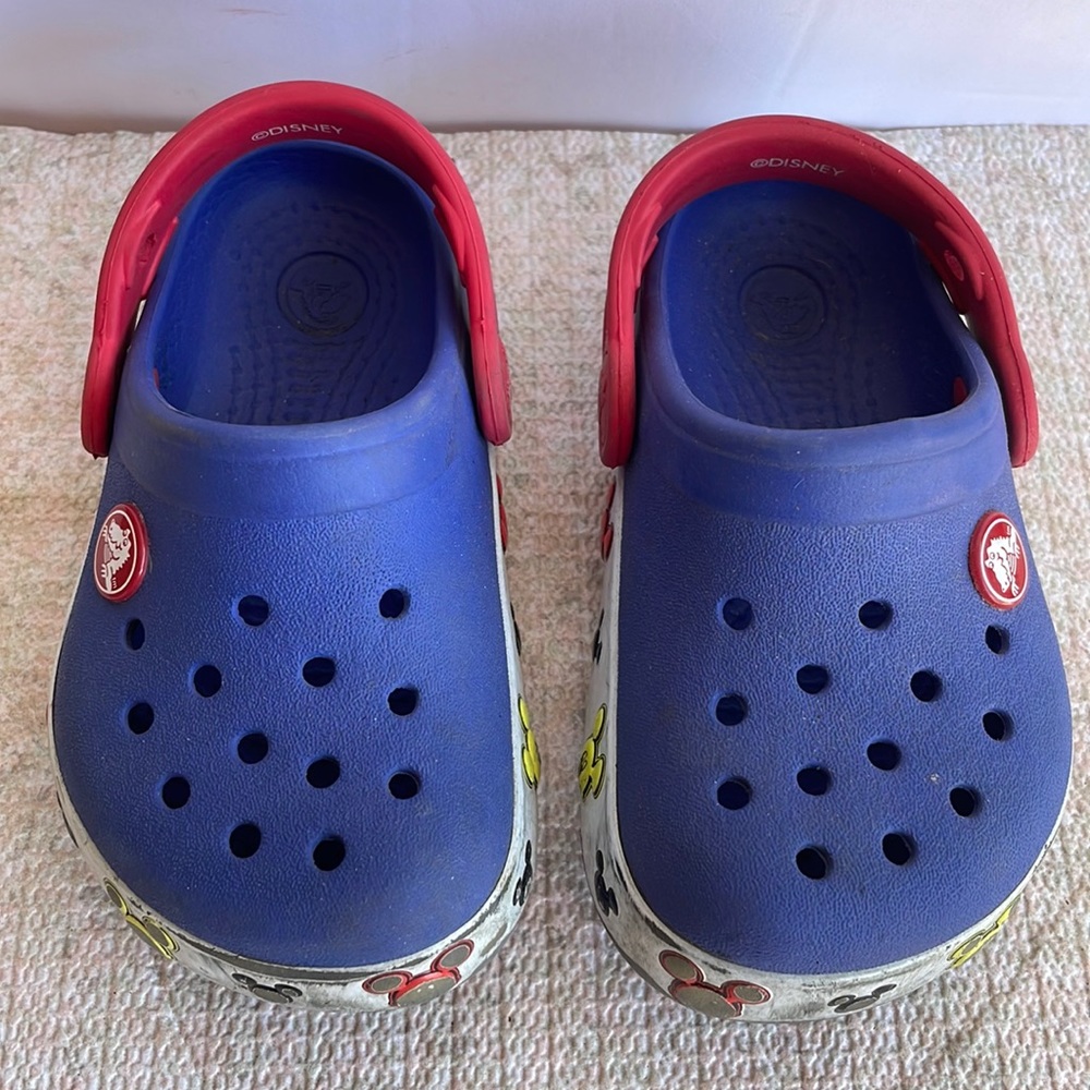 Mickey Mouse Crocs Kids Toddler Blue Red White Slip On Sandal Size 7